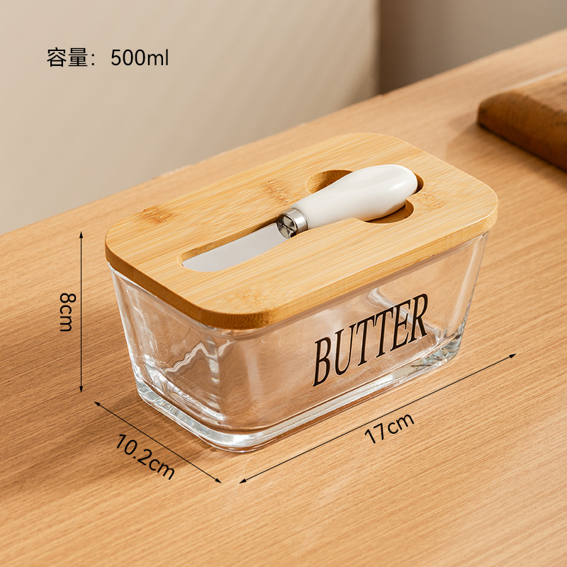Transfronterizo Amazon nueva cubierta de vidrio queso mantequilla queso pastel caja de postre plato de mantequilla nórdica con cuchillo