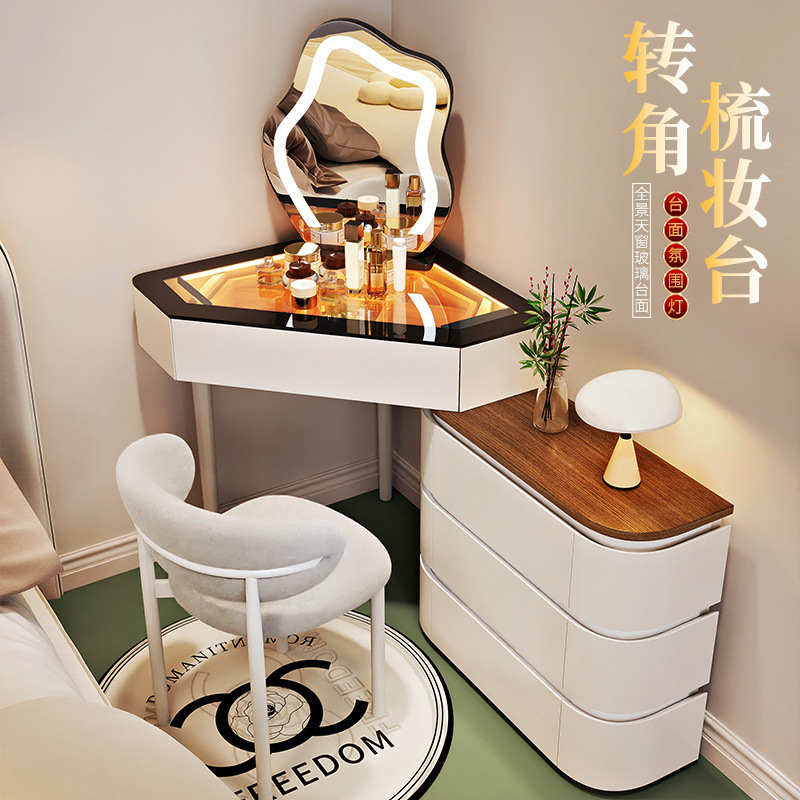 2025新款实木小户型转角梳妆台三角斗柜一体家用卧室墙角化妆桌床|undefined