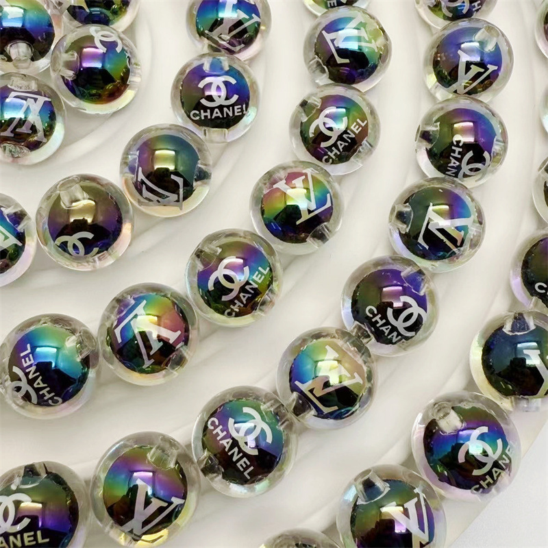 16mmアクリルプリント高級ブランド直穴ビーズ、中空ビーズ、DIYビーズ、携帯電話チェーンアクセサリー、ルースビーズ|undefined