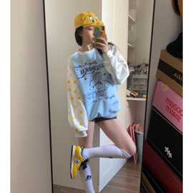 巴贝鲁 美式学院风休闲可爱撞色肩袖卫衣星星字母印花设计宽松ins