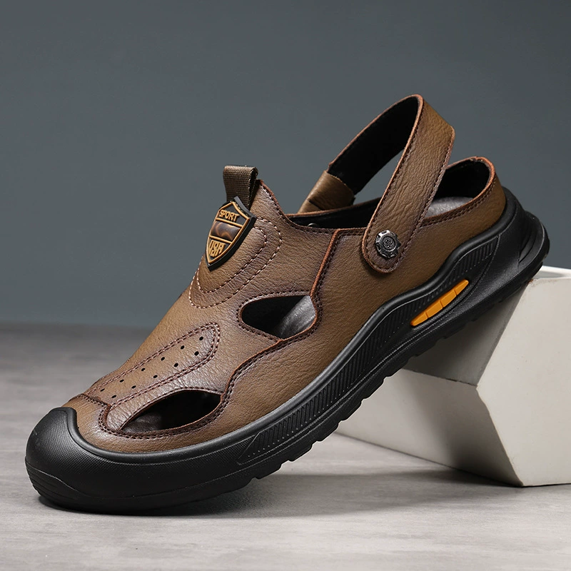 Мужские летние пляжные сандалии для спорта и отдыха, новинка 2025 года, с отверстиями, открытые, для вождения, ботинки Baotou