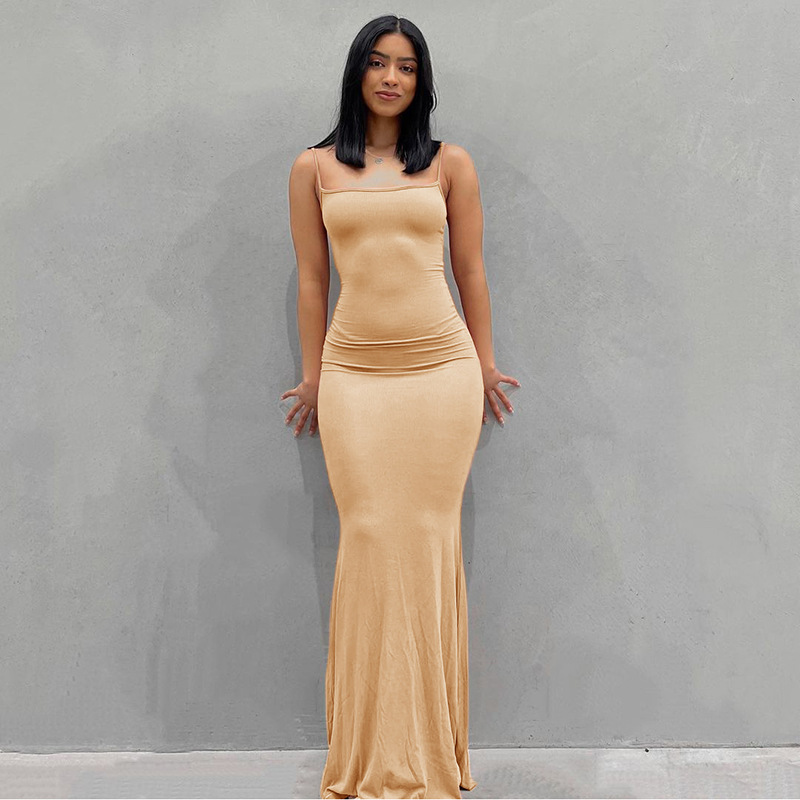 خمر نمط بلون بلا أكمام الربط الكشكشة دنة البوليستر فساتين ماكسي فستان طويل البوق Dresspicture5