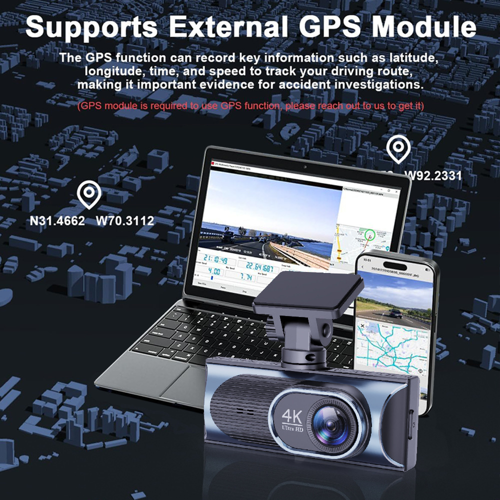 Cross-Border New Model Dash Cam with High-Definition 4K Front and Rear Dual Recording, Mobile Phone Wf Connectivity, Gps Driving Trajectory, In-Car Dvr