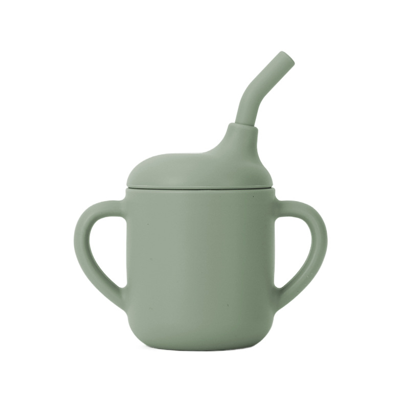 Taza de bocadillos para niños, vajilla para bebés, taza de bocadillos para bebés, mango binaural portátil, taza de paja para niños, taza para aprender a beber, silicona