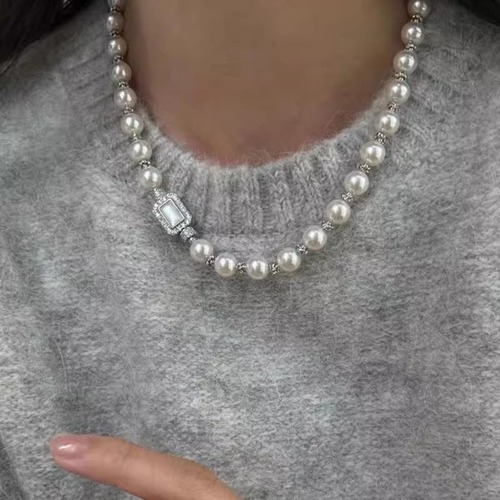 Abalone shell treasure box clasp Shi Jia pearl necklace, many genuine grayish-purple necklaces for women, minimalist style, round shape, strong light sweater chain