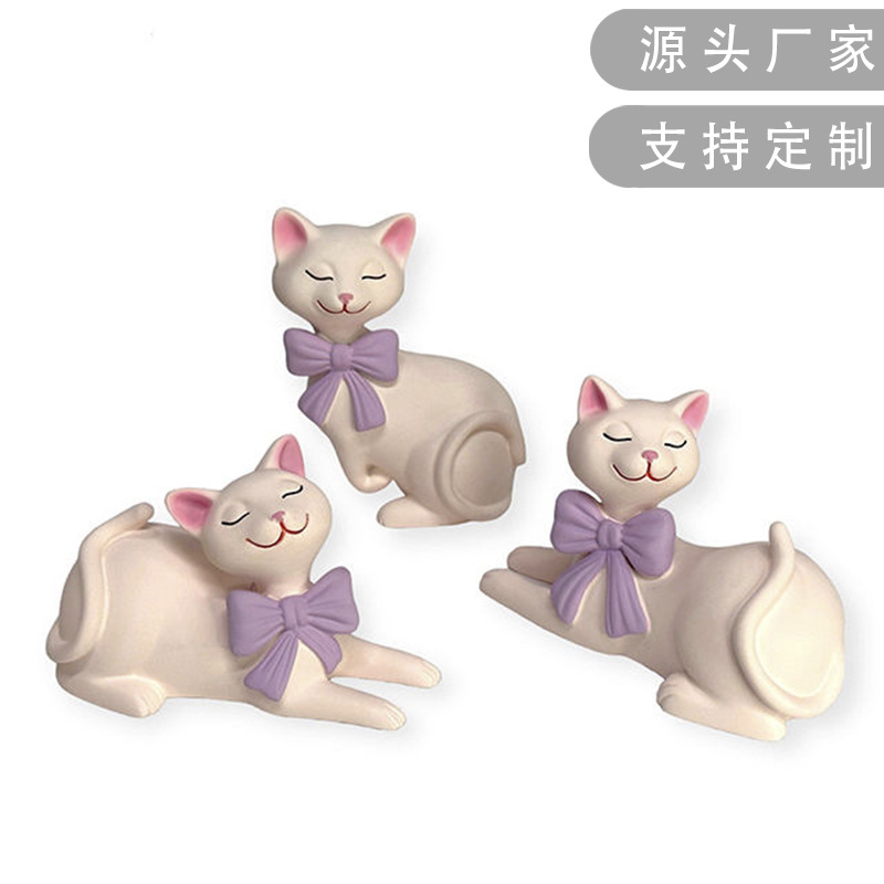 定制logo蝴蝶结埃及粉色猫造型书桌客厅玄关树脂摆件陶瓷工艺品