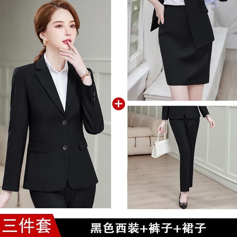 新型職業服装女装チベット青爆金気質スーツセット黒双ボタン正装スーツ面接作業服|undefined