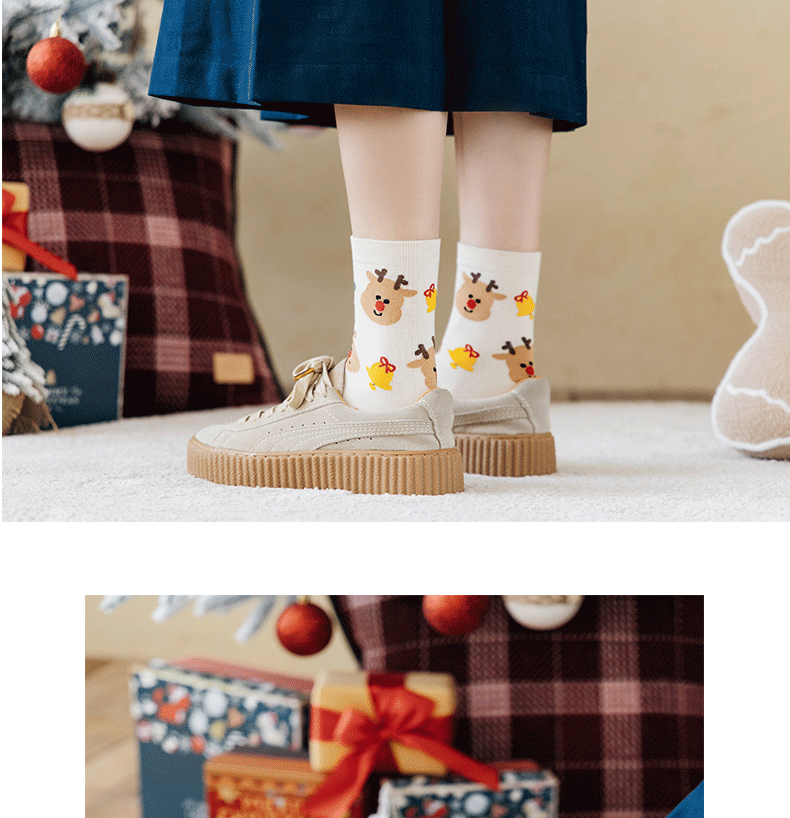 Autumn&Winter Season Women's Gender Christmas Christmas Women's Cartoon Nylon Cotton Jacquard Crew Socks A Pair