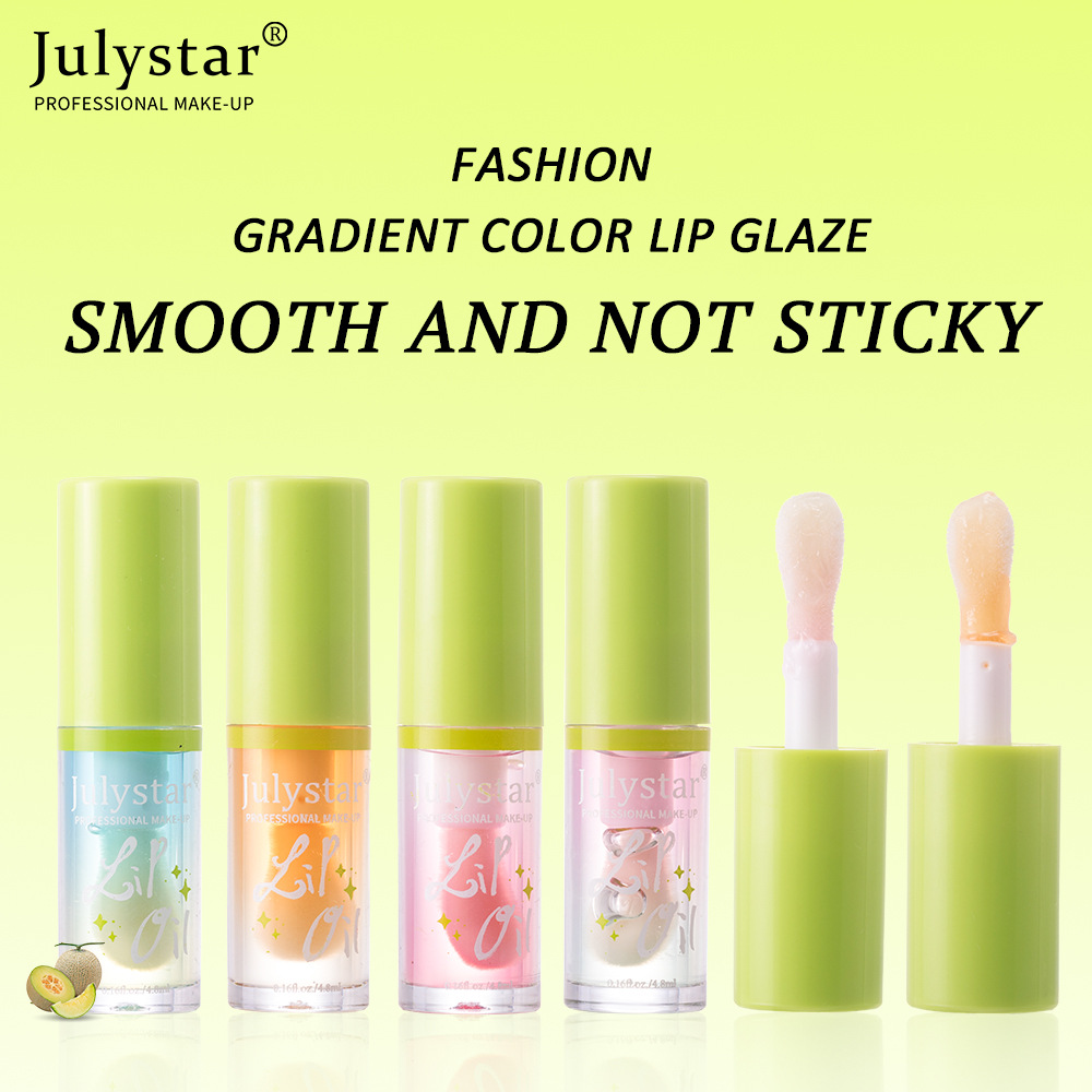 Julystar Hydrating Head Brush Lip Gloss Mirror Moisturizing Hami Melon Lip Oil 4-bottle Set Wholesale Makeup undefined