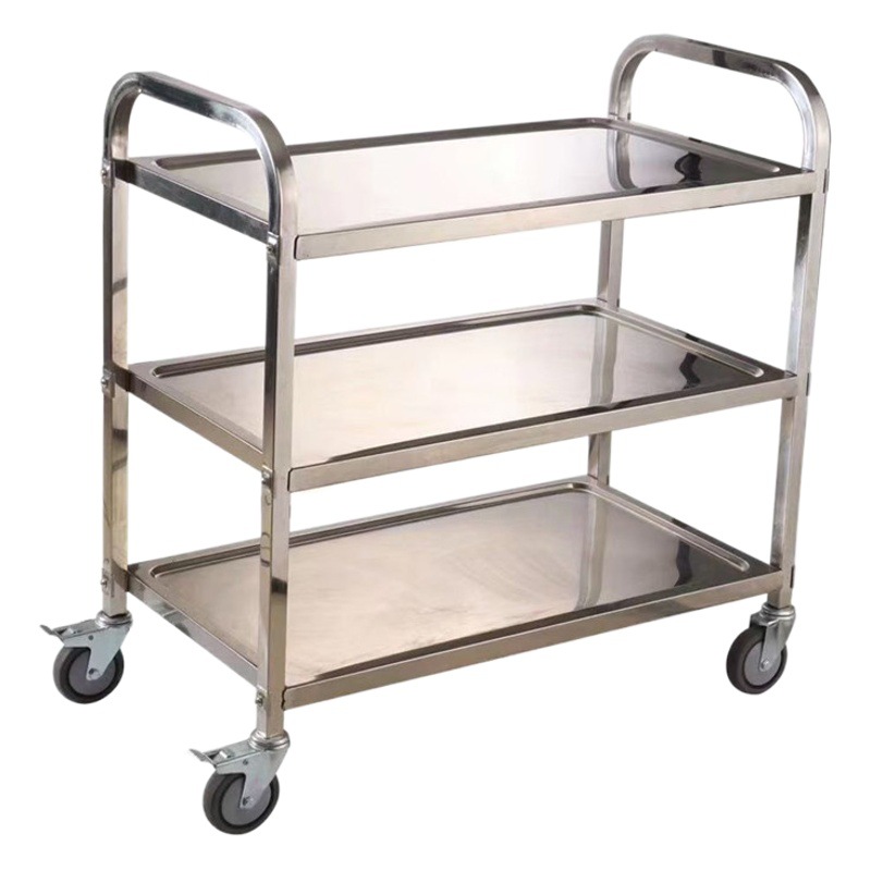 Carrito de Comedor de Acero Inoxidable de Tres Niveles para Uso Comercial en Hoteles, Carrito de Servicio Móvil, Estante para Entrega de Alimentos, Estante para Almacenamiento de Bebidas, Carrito Reforzado.