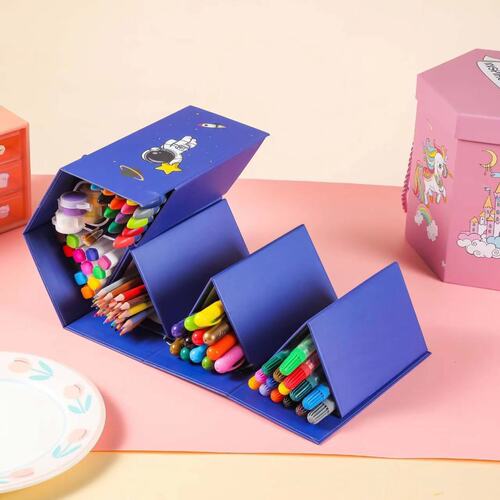 Set of 114 exquisite hexagonal box gift boxes with painting kits, including watercolor pens, colorful sticks, acrylic markers, and brush sets