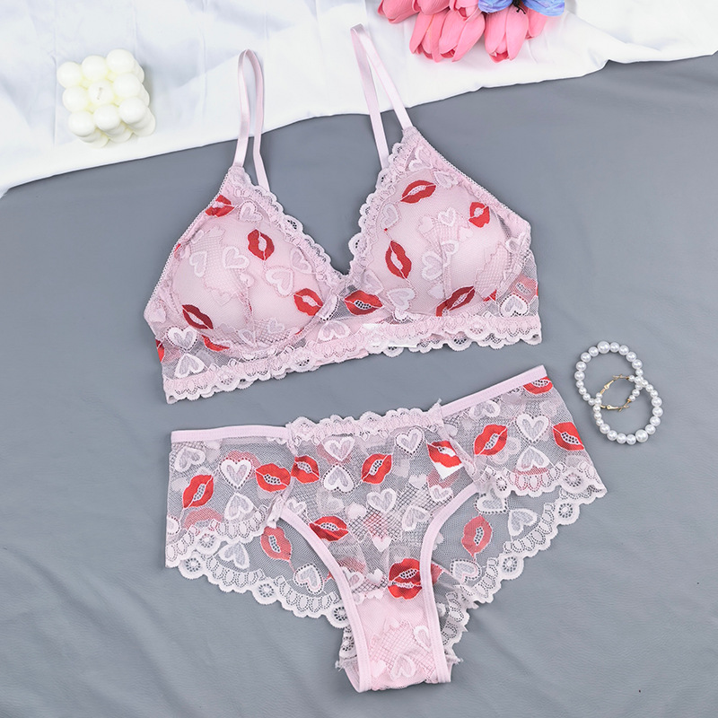 Transfronterizos Europeos y estadounidenses pop pop up hip sexy sexy sexy lipstick set de bordado de malla transparente pura ropa interior ultra delgada