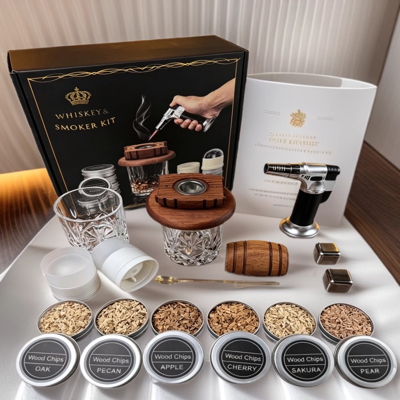 Spot Wholesale Whiskey Smoker Barrel Set Fruit Flavor Sawdust Cocktail Smoker Bartending Gift
