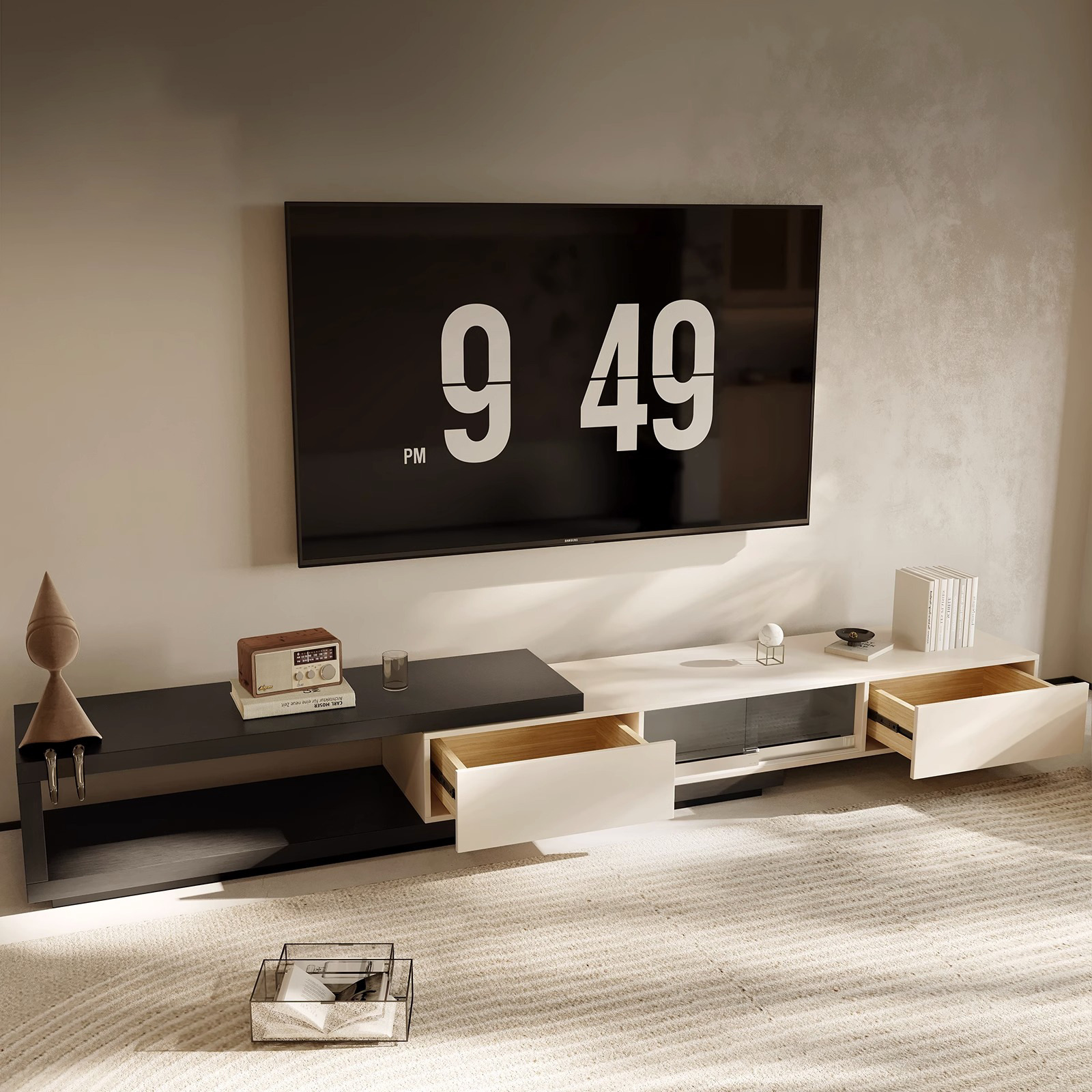 Sala de estar en casa simple mesa de té TV gabinete combinación luz estilo crema francés mesa de té tamaño redondo mesa de té de diseño