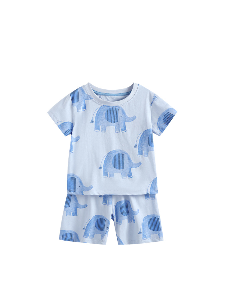 Malwee transfronterizo pijamas de niños verano nuevo estilo europeo y americano ropa de casa para niños camisetas de cuello redondo para niños dos juegos
