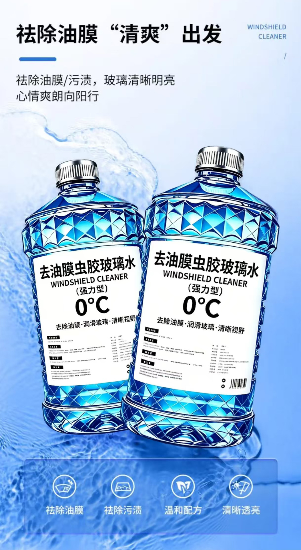 Genuine Oil Film Remover for Car Glass, Stain and Insect Glue Remover, Summer Rain Protection, Winter Anti-Freeze, Cleaning and Maintenance, Large Container