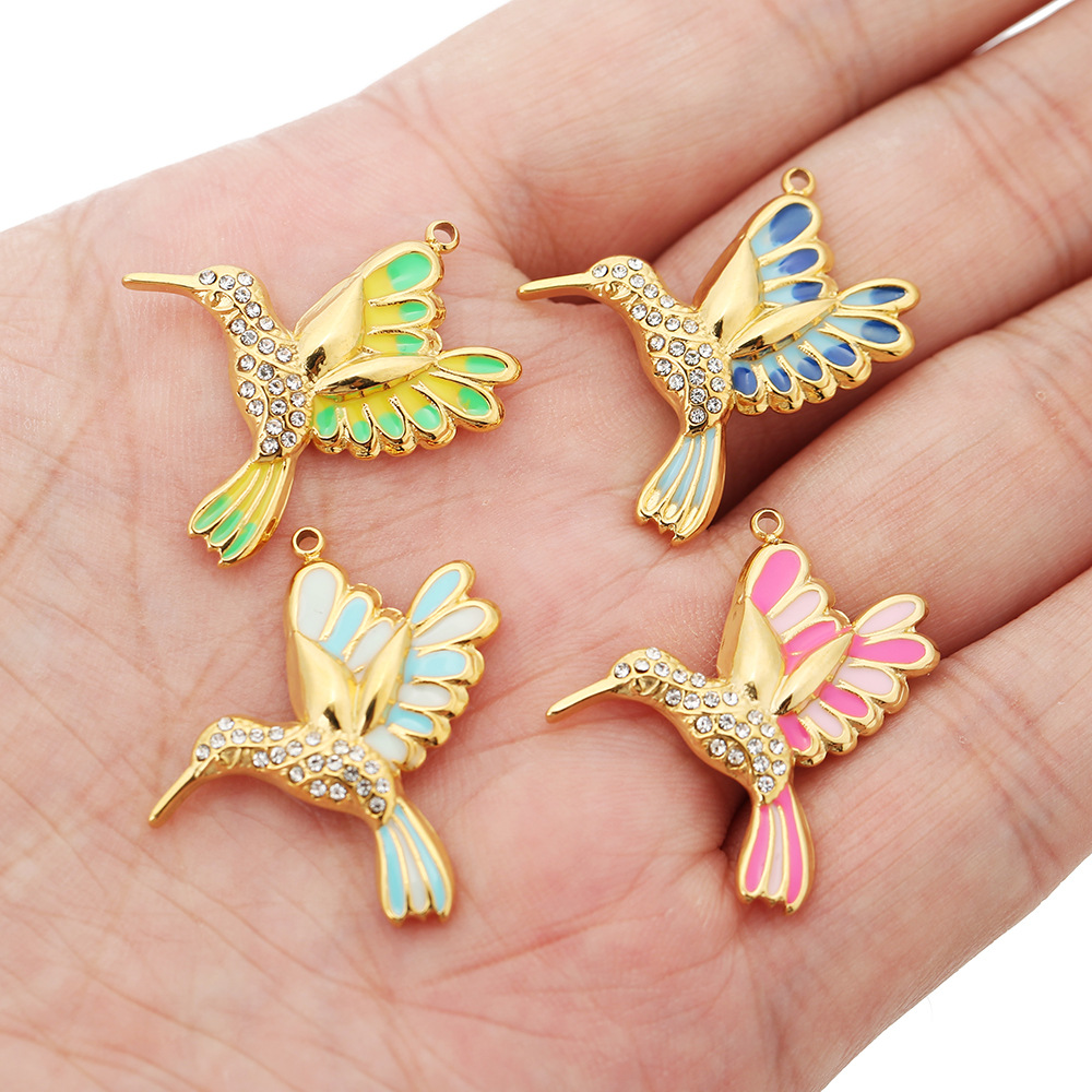 5 PCS/Package Hole 1~1.9mm 304 Stainless Steel Rhinestones Bird Polished Pendant display picture 5