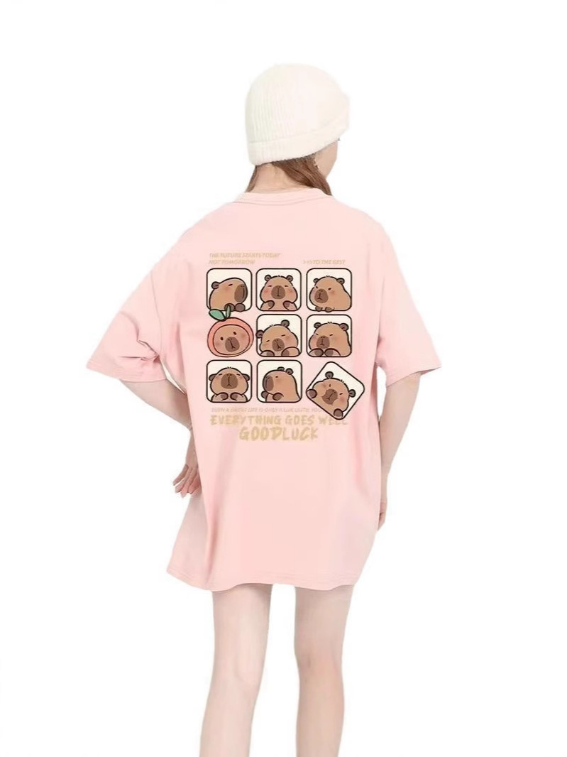 2025 New Summer Loose Women's Cartoon Print Rest Slim Round Neck Top Women's T-Shirt Isn Cross-Border K-Style