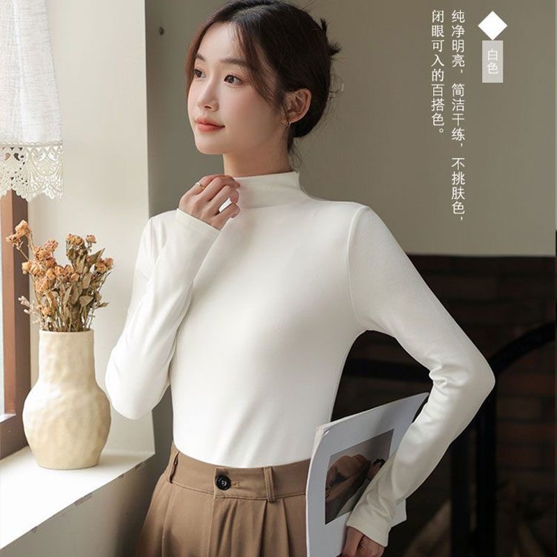 pesado y grueso de doble cara de terciopelo multicolor en una camiseta de base de terciopelo caliente y camiseta de cuello alto de terciopelo de manga larga para mujeres image 3