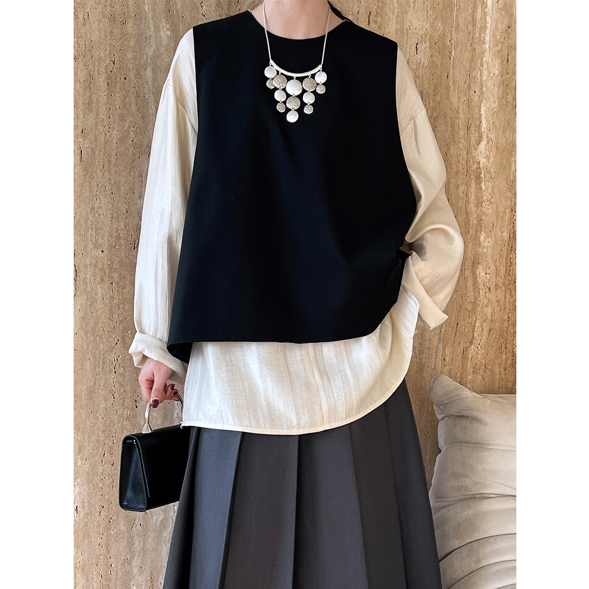 Luxi primavera nuevo back split traje Chaleco de las mujeres moda simple exquisito lujo apilados Top 7071 image 3
