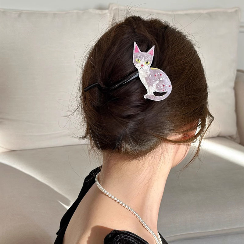 Temperamento acrílico lindo gato perro agarrar clips de alta sensación detrás de la cabeza un clips de pelo clips de pelo de torsión clips de pelo