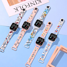 新款方块地球卡通印花发光表创意男女学生Y1简约按键LED电子手表