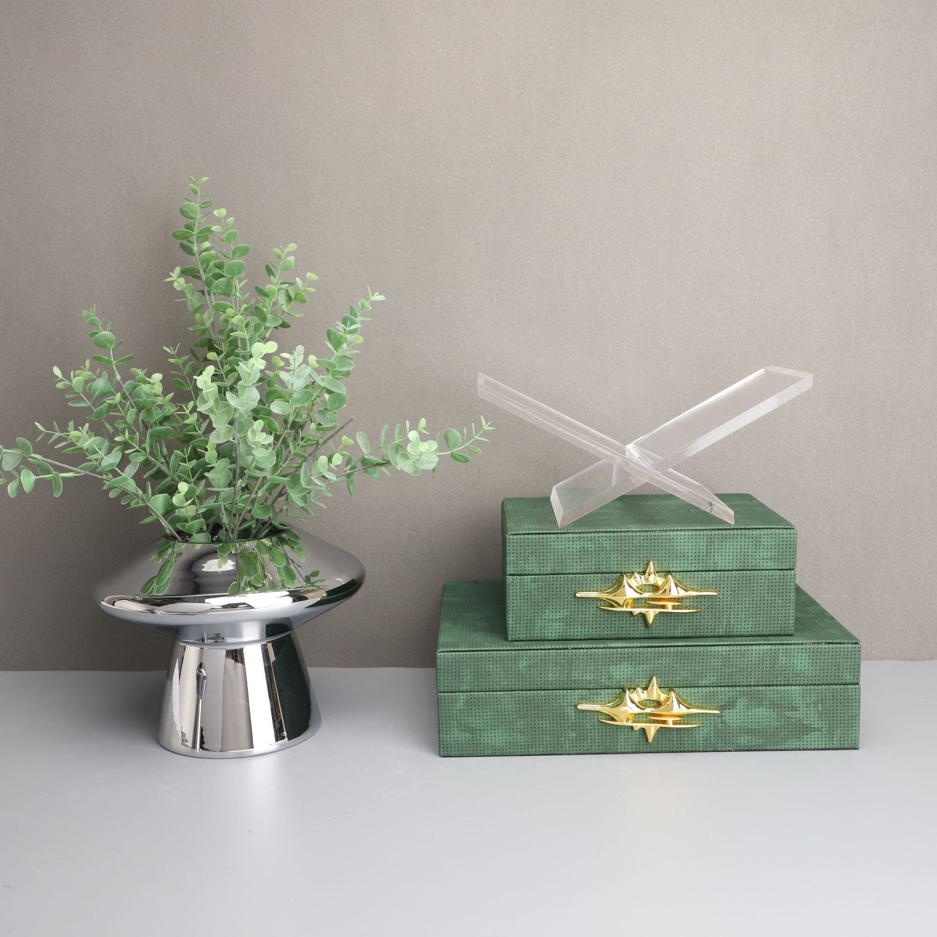 新中式绿色富贵山收纳盒摆件样板房办公室卧室客厅桌面玄关装饰品