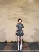 夏季穿搭一整套女小个子韩系设计感甜辣格纹衬衣百褶半身裙两件套