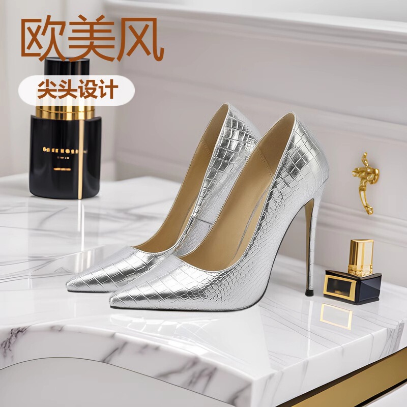 2025 Foreign Trade Women's Shoes, Large Size Shoes, New Spring and Summer Single Shoes, High Heels, European and American Supply for Amazon International Stations, Etc., Snake Pattern