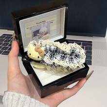 甜美蕾丝花边黑皮猫咪香蕉夹少女马尾发夹ins可爱发饰2025新款