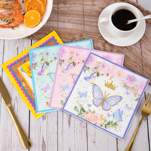 Butterfly birthday party theme decorative tissue paper cross-border printed napkin party celebration square tissue paper manufacturer wholesale