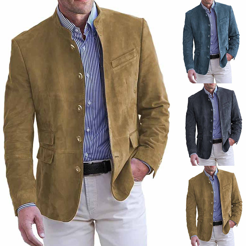 Amazon Aliexpress Костюмпальто Autumn and Winter Men's Casual Suede Suit Jacket