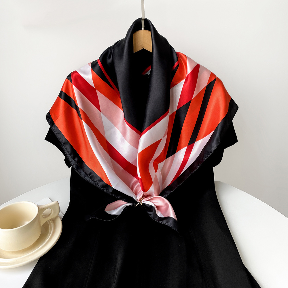 120g Weight Silk Scarf Classification Holiday, Daily Occasion Polyester Material Color Block Pattern Spring&Summer Season Women's Gender Elegant, Retro Style Women's Elegant Retro Color Block Polyester Silk Scarf 16