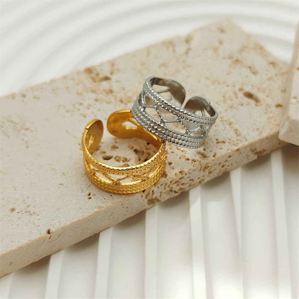 Small design geometric retro adjustable ring stainless steel