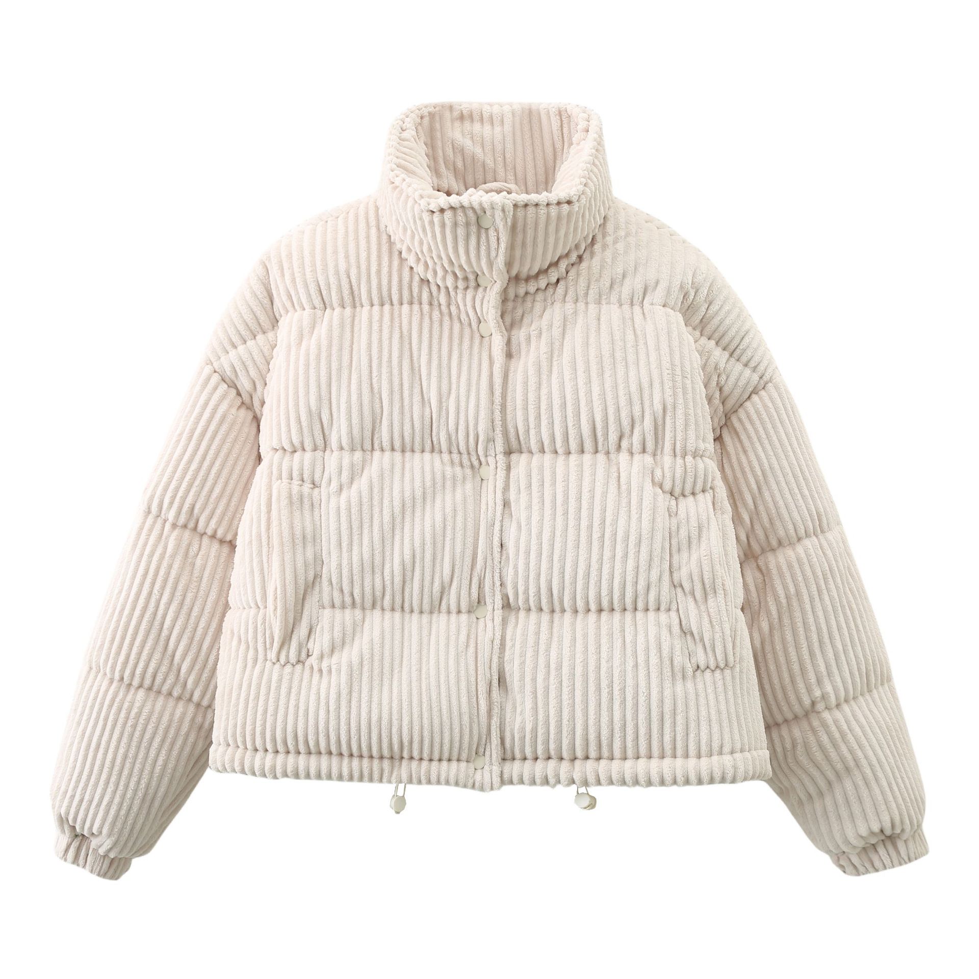 Giacca corta e larga in cotone caldo alla moda autunno e inverno 2024 in velluto a coste F823129_voghion.com