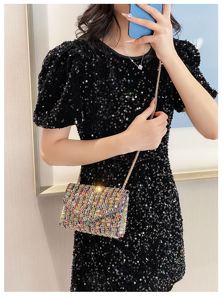 Cross-border bag bestsellers: Women's bag, chain, super shiny diamond-encrusted small square bag, crossbody bag, fashionable and versatile, socialite dinner bag Item Picture
