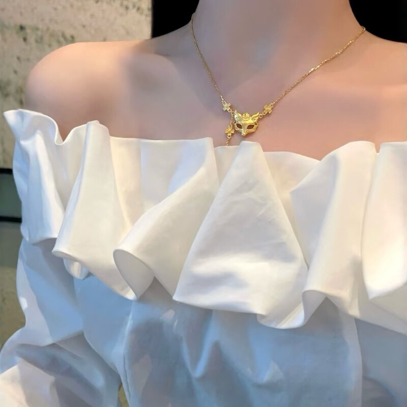 新中式国风仿金灵狐狸面具吊坠锁骨项链女款2025新款y字流苏配饰|undefined