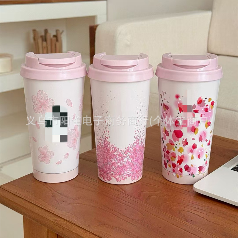 星樱花世界咖啡杯高颜值500ml不锈钢吸管保温杯保冷咖啡杯吸管杯|undefined