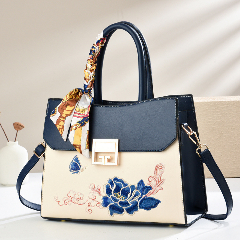 Bolso Bandolera con Bordado Tradicional para Mujer de PU con Bordado y Cierre de Cremallera para Uso Diario