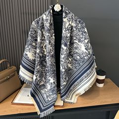 ファッション秋冬の新作はカシミヤのマフラーの大きい方の巾の女性の厚いフリンジの大きいサイズのストールの山水画の図案をまねます。