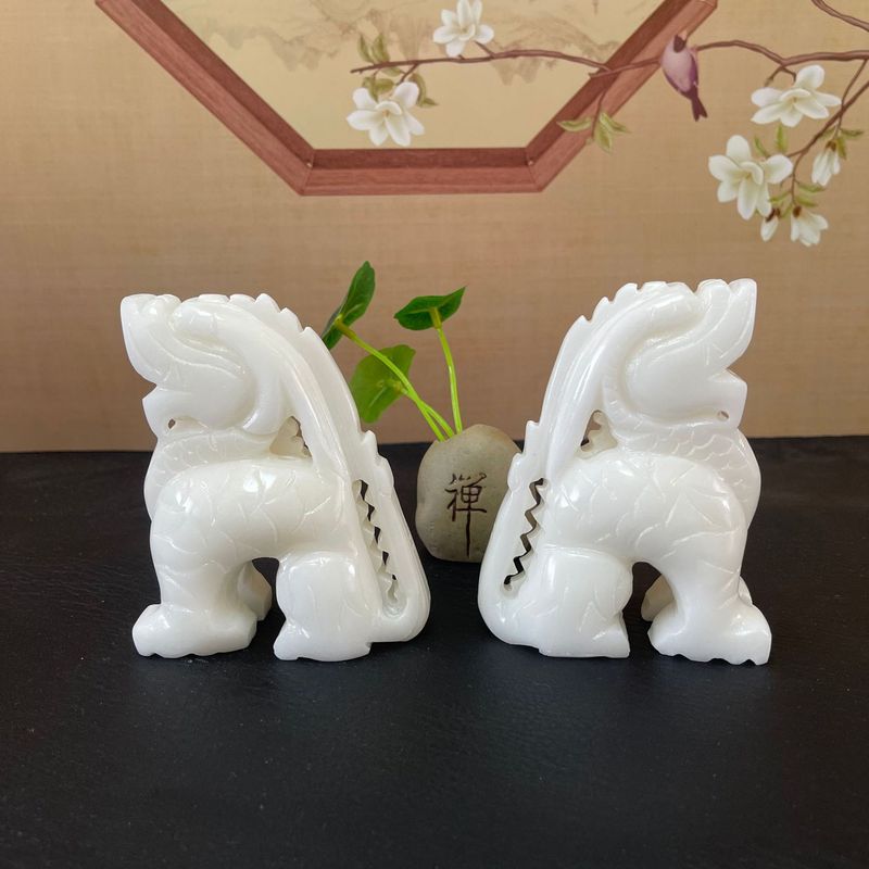 望天吼摆件天然白玉手工雕刻招财纳福风水旺宅玄关办公玉石工艺品|undefined