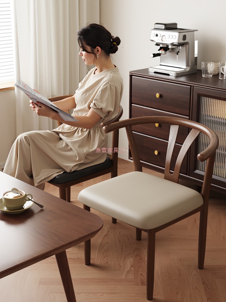 Backrest Chair Home Dining Chair Modern Simple Dining Table Horn Chair Restaurant Stool Iron Imitation Solid Wood Tea Chair Commercial