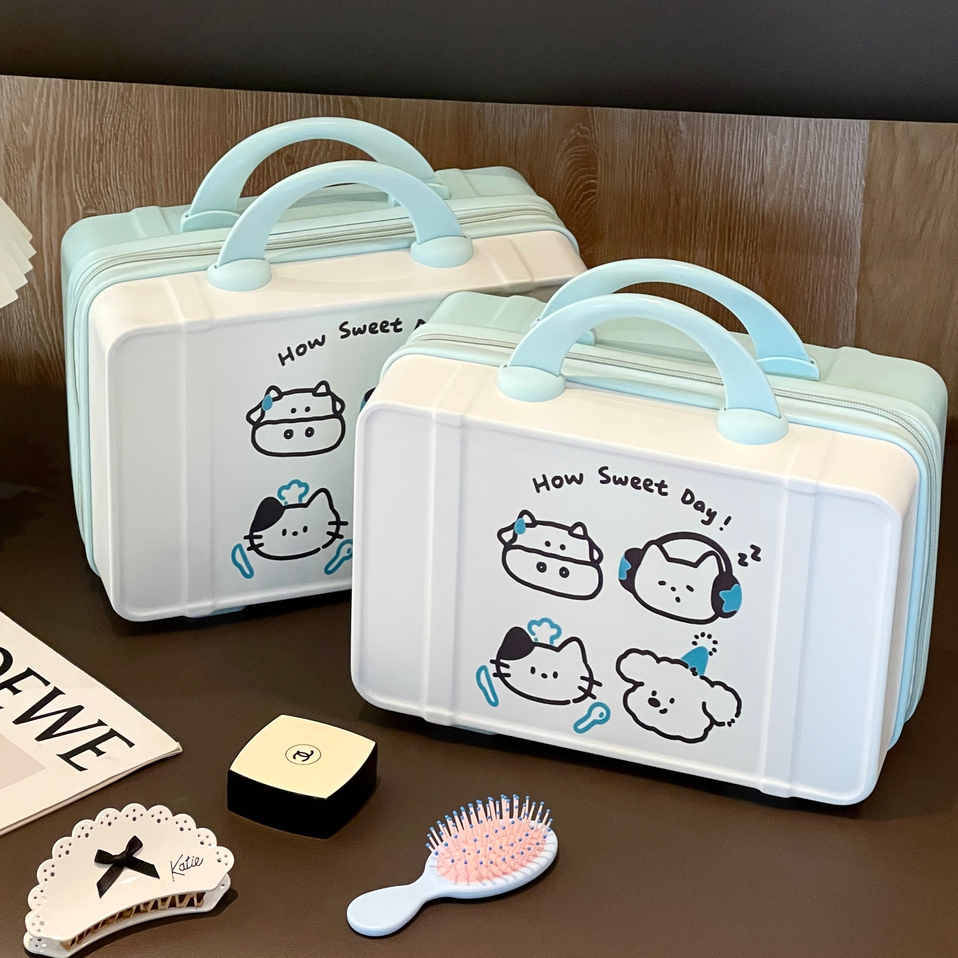 Viajes de negocios maquillaje conveniente bolsa de maquillaje portátil para mujeres 14 pulgadas maleta de gran capacidad bolsa de maquillaje de partición