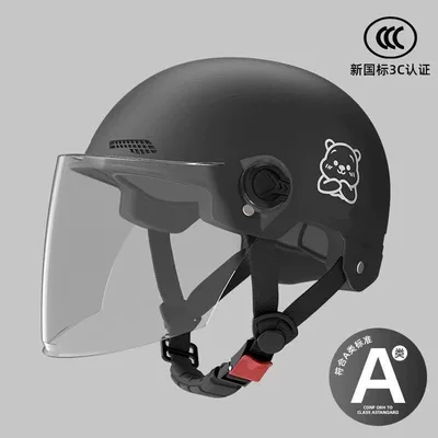 Motosiklet kaskı (dəbilqə) for men and women, electric motorcycle - adult-versionmatte-black-transparent-long-mirror-little-bear