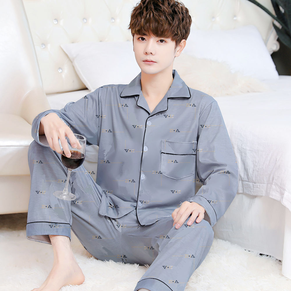 Pijamas de hombre Pijamas de primavera y otoño pantalones de algodón de manga larga de los hombres cardigan verde de mediana edad ropa de hogar traje de invierno para los ancianos