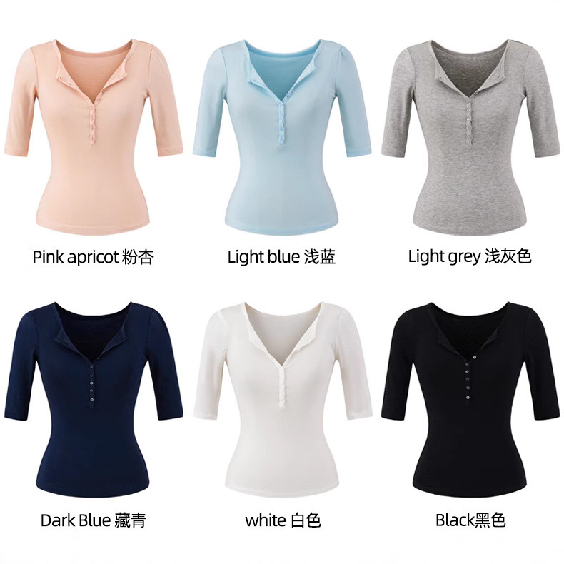 Button V-Neck Half-Sleeve T-Shirt Women's Summer 2025 European-style Slim-fit Knitted High-end Half-Sleeve Short Top