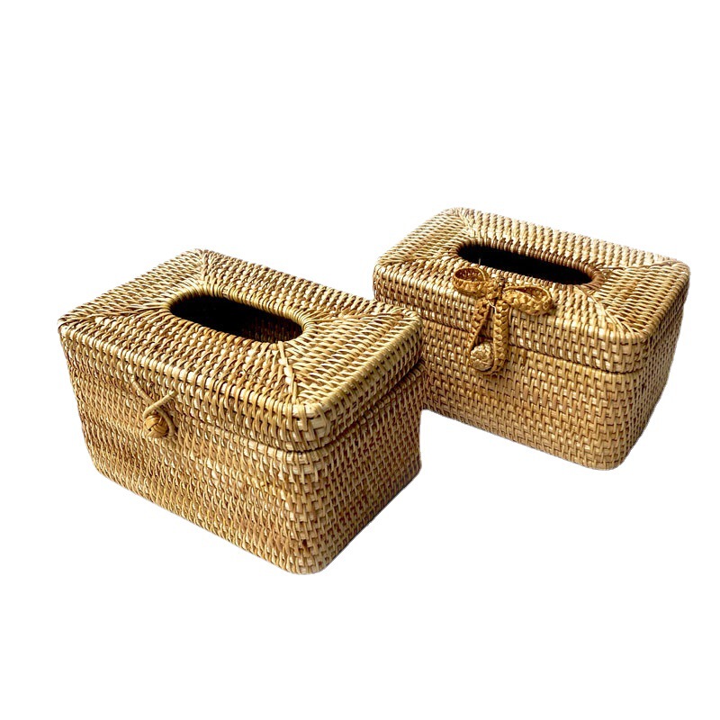 Natural Rattan Tissue Box Drawbox Living Room Table Face Tissue Storage Box Vintage Simple Hotel Household Dining Paper