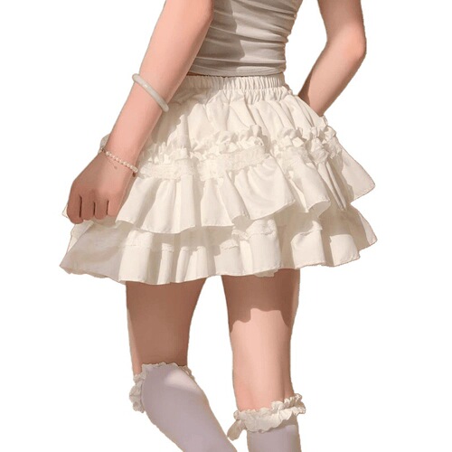 White lace cake-puff skirt for women, sweet half-body skirt A-line skirt, high-waisted, slimming, prevents exposure, ballet style short skirt