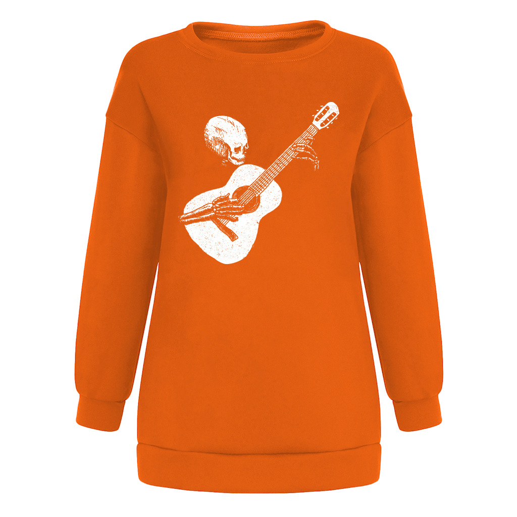  women s round neck dropped shoulder skull guitar printing  sweatershirt nihaostyles wholesale costumes  NSYUM79726