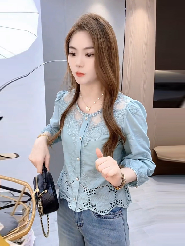 时尚蕾丝衬衫女2025秋季新款设计感小众洋气显瘦气质百搭衬衣上衣|undefined